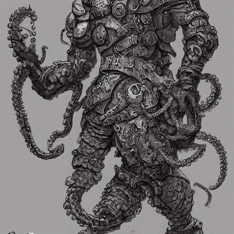 Prompt: warrior in octopus armour concept art d & d, intricate, detailed