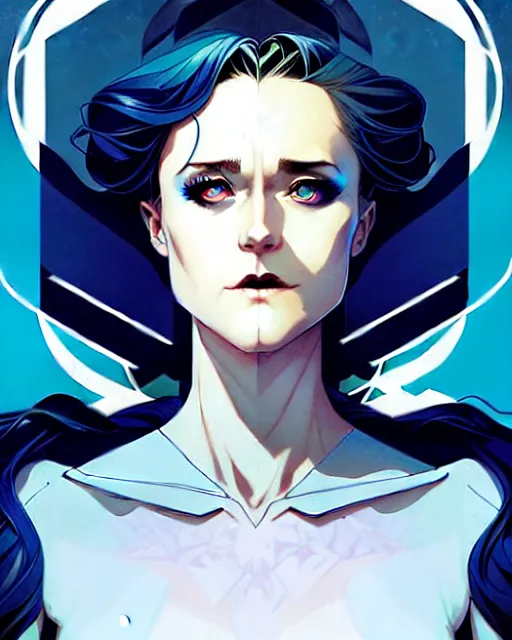 Image similar to artgerm, joshua middleton comic cover art, full body pretty evan rachel wood ice queen, symmetrical eyes, symmetrical face, long curly blue hair, icy forest, chiral lighting