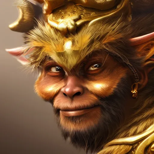 Prompt: portrait of Sun Wukong, digital art, highly detailed, concept art, intricate, sharp focus, Trending on Artstation HQ, deviantart, unreal engine 5, 4K UHD image