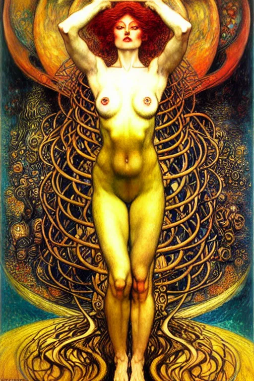 Image similar to Divine Chaos Engine by Karol Bak, Jean Delville, William Blake, Gustav Klimt, and Vincent Van Gogh, symbolist, visionary