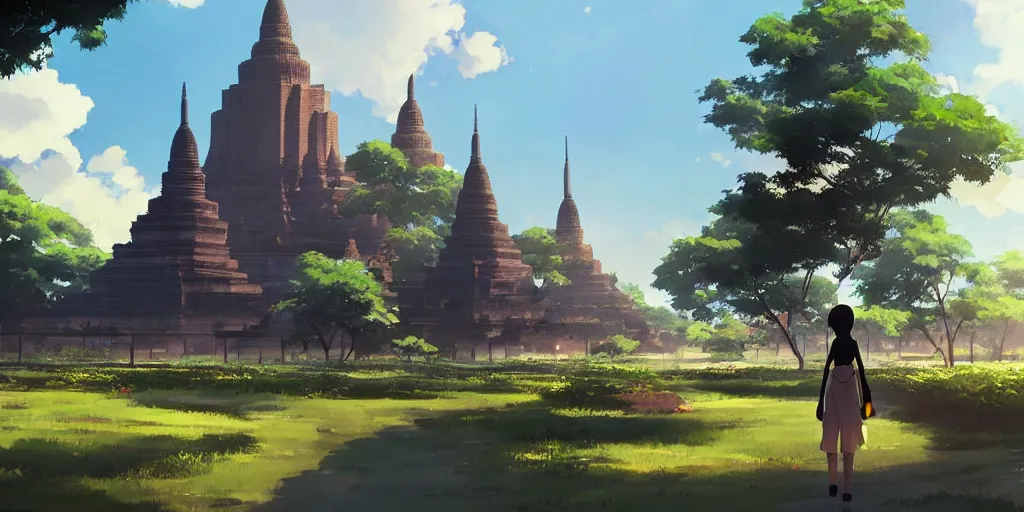 Prompt: a matte of sukhothai in the sunny day, lovely, japanese anime, volumetric lighting, art by makoto shinkai