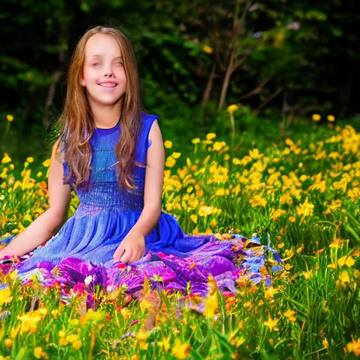 Prompt: girl lily 7 years old in beautiful nature free flower