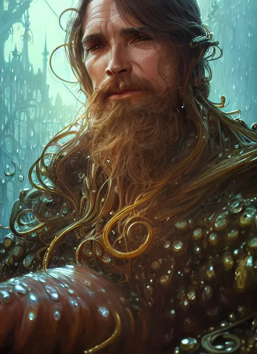 Prompt: portrait of davy jones, d & d, wet, shiny, fantasy, intricate, elegant, highly detailed, digital painting, artstation, concept art, smooth, sharp focus, illustration, art by artgerm and greg rutkowski and alphonse mucha