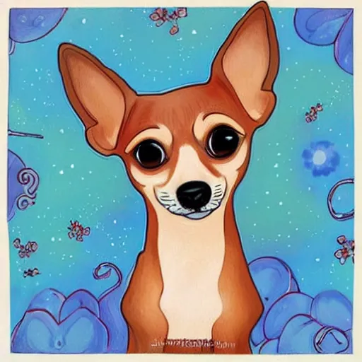 Image similar to a jeremiah ketner illustration of an adorable and cute tan chihuahua/dachshund mix