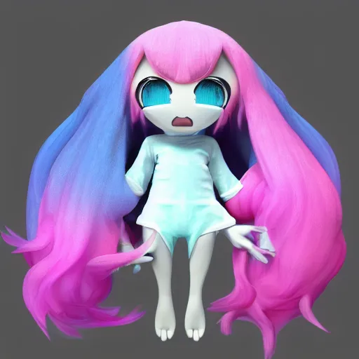 Prompt: cute fumo plush of a monster girl who loves to party, three point lighting, jellyfish, refractive optics, vray