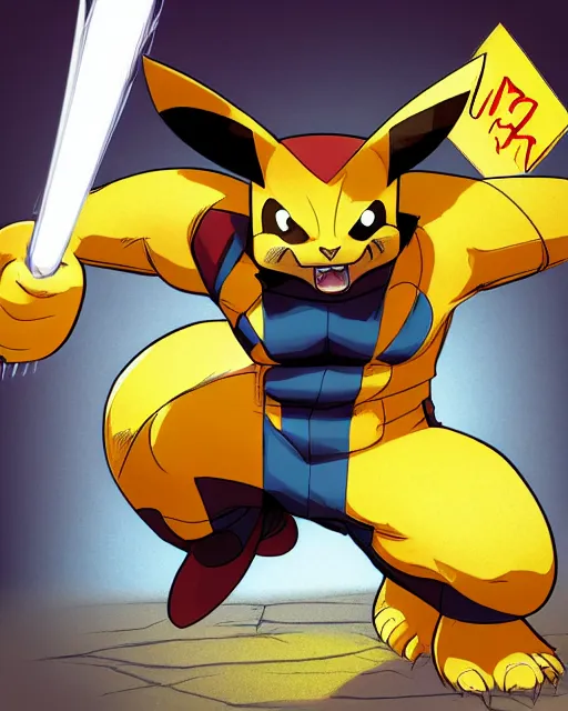 Image similar to wolverine meets pikachu, marvel comics, dynamic lighting, detailed fantasy illustration