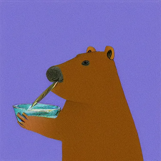 Image similar to capybara smoking a cigar, digital art