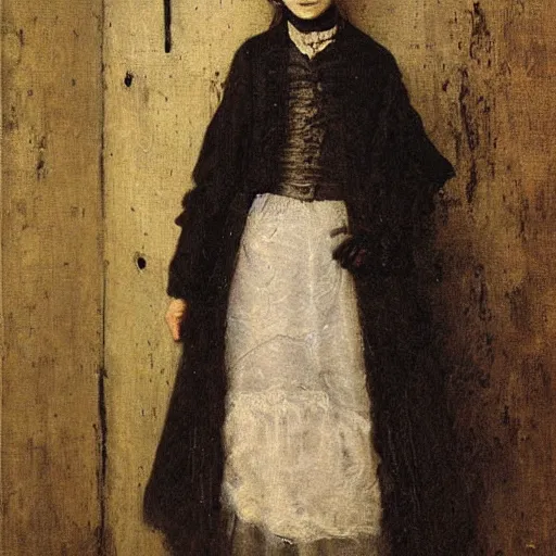 Image similar to young victorian lady lost in a dungeon, by alfred stevens