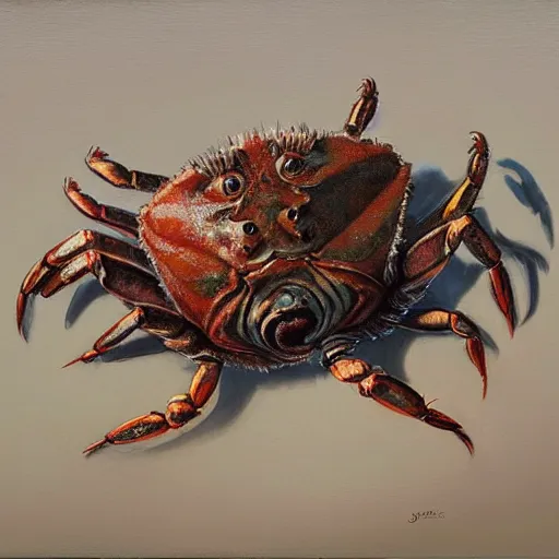 Image similar to crab - pig creature, oil painting by justin gerard