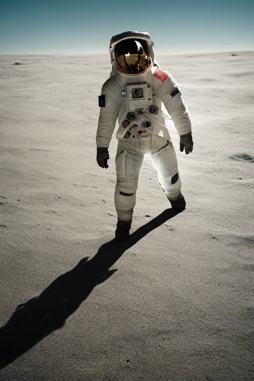 Prompt: a bottom view of a walking astronaut, photography, out - space background, cinematic lighting, 8 k