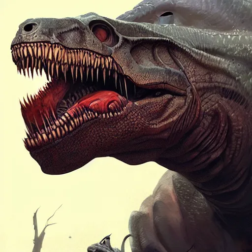 Image similar to commission portrait of a t-rex,digital art,art by greg rutkowski,artstation,deviantart,photorealistic,hyperdetailed,4k,detailed face,professional lighting,western comic style,award winning