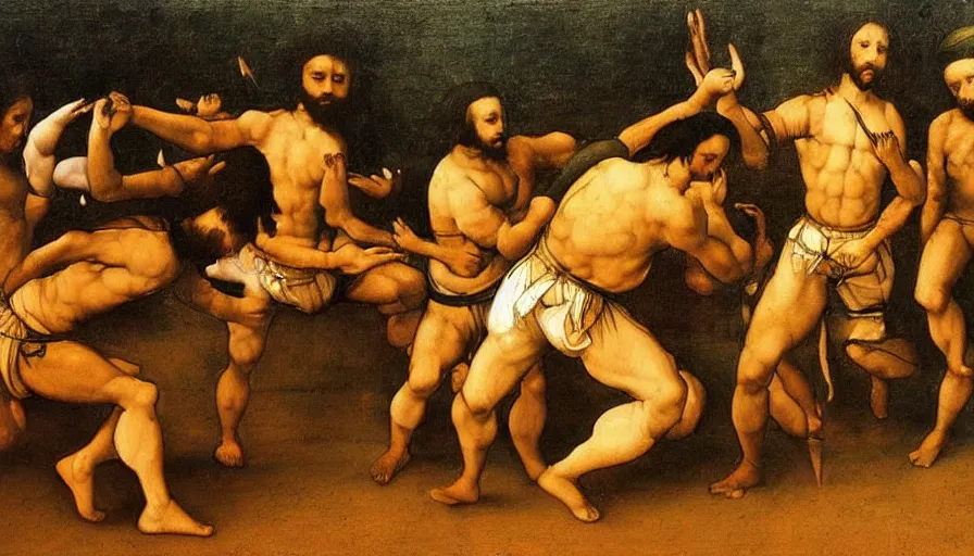 Image similar to capoeira, painting by leonardo da vinci