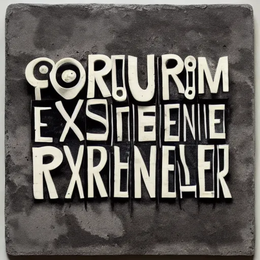 Image similar to Expressive and experimental lettering on a concrete slate, combined with squared old tv screens