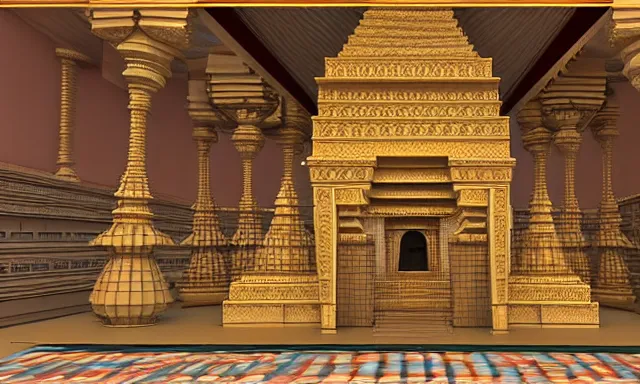 Prompt: 3d lowpoly hindu temple mosque interior