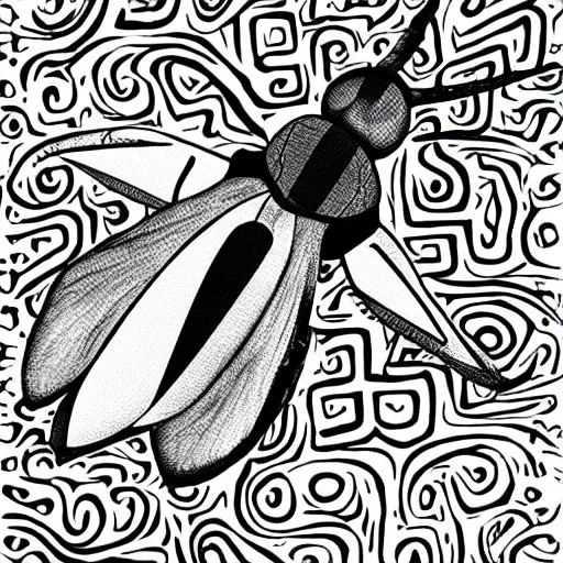 Image similar to black and white illustration, creative design, hornet