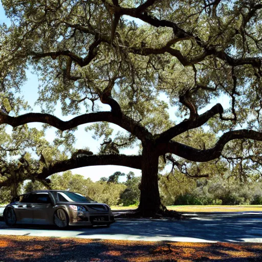 Image similar to a car in an oak tree