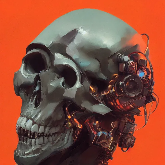 Prompt: a beautiful painting of a cyberpunk skull by sergey kolesov and pascal blanche and rhads. in style of colorful comic noir illustration, symmetry, sci fi, hyper detailed. octane render. trending on artstation