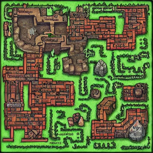 Image similar to map of a dungeon in a forest, isometric, detailed, game, dungeons and dragons