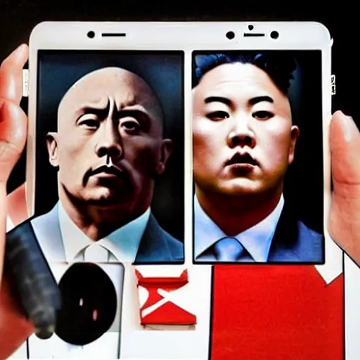 Image similar to the rock and kim jong - un, selfie, phone photo,