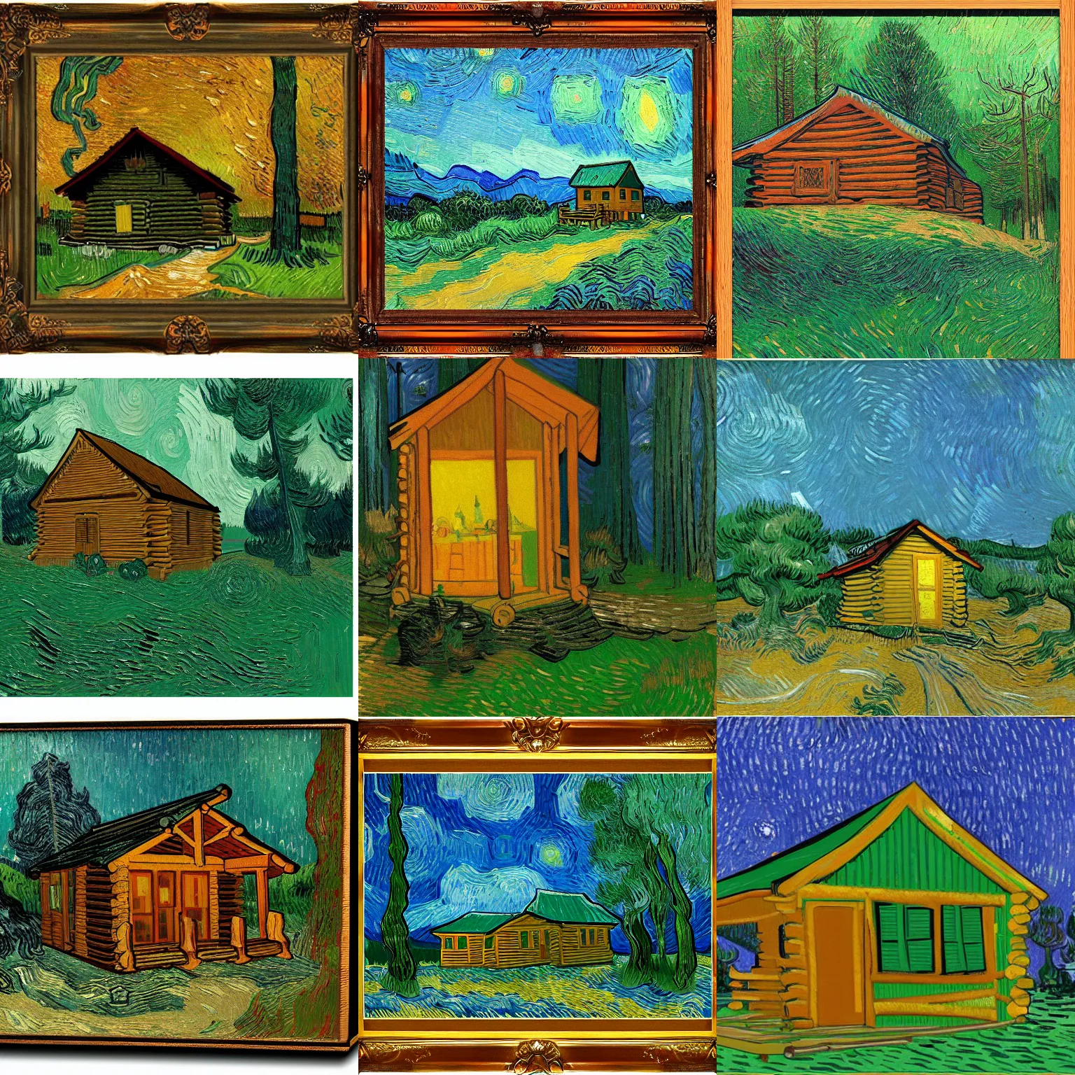 Prompt: [ a log cabin in the forest ] [ van gogh ] [ matte ]