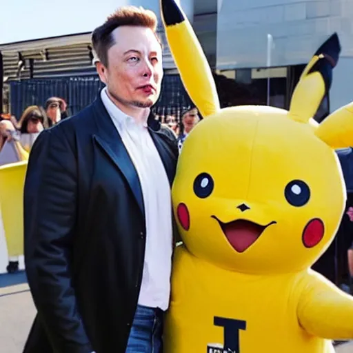 Image similar to elon musk Wearing a pikachu costume