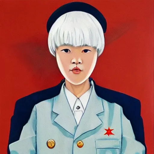 Image similar to “ rei ayanami north korean propaganda poster, award winning, oil painting ”