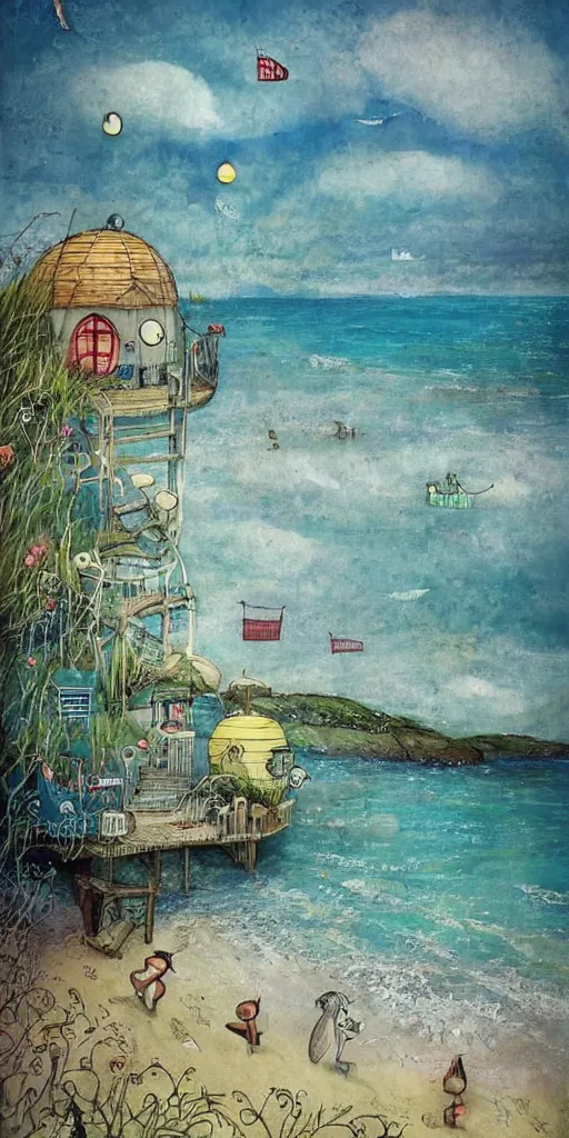 Prompt: a summer beach scene by alexander jansson