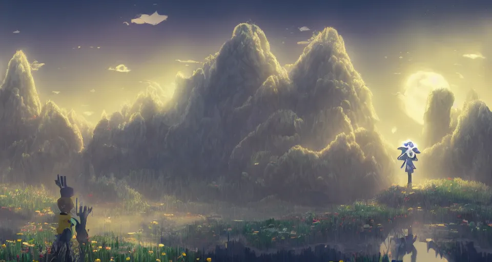 Image similar to A beuatiful matte painting of Undertale, emotional, cinematic, atmospheric, featured on artstation, ultra detailed