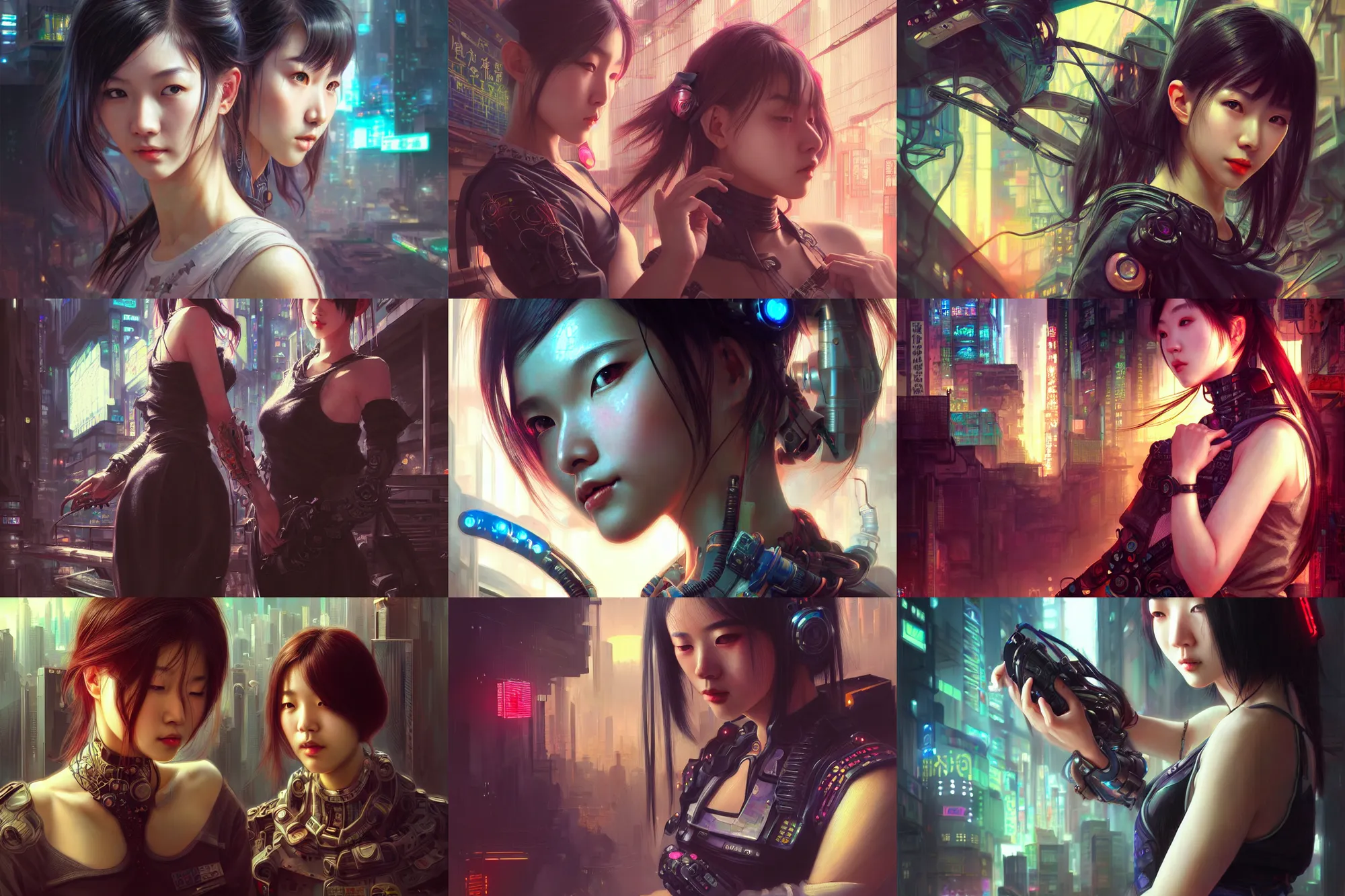 Prompt: ultra realistic beautiful cyberpunk kowloon techno art, beautiful alluring japanese schoolgirl, sci - fi, fantasy, intricate, elegant, highly detailed, digital painting, artstation, concept art, smooth, sharp focus, illustration, art by artgerm and tian zi and alphonse mucha and xiaoguang sun
