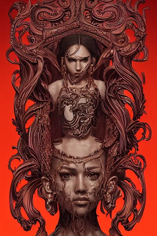 Prompt: skin made of ornate portrait of a wrathful diety teen Jessica Alba, ornate skin, ancient relief carving background, incredible, anime, Digital 2D, animated by Kyoto Animation, Studio Ghibli, Miyazaki, AKIRA art style, by Laurie Greasley, beautiful, gorgeous, dramatic lighting, rule of thirds, perfect composition, trending on ArtStation, 4k, cropped