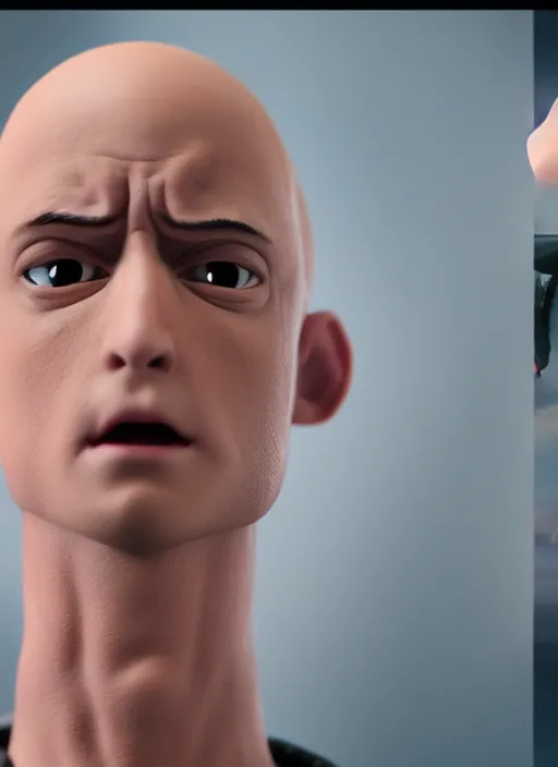 Prompt: realistic miniature saitama on a studio shot, movie shot, close - up, cinematic perspective, full hd, vibrant colors