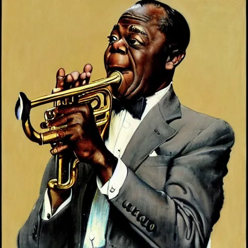 Prompt: portrait of louis armstrong, by norman rockwell