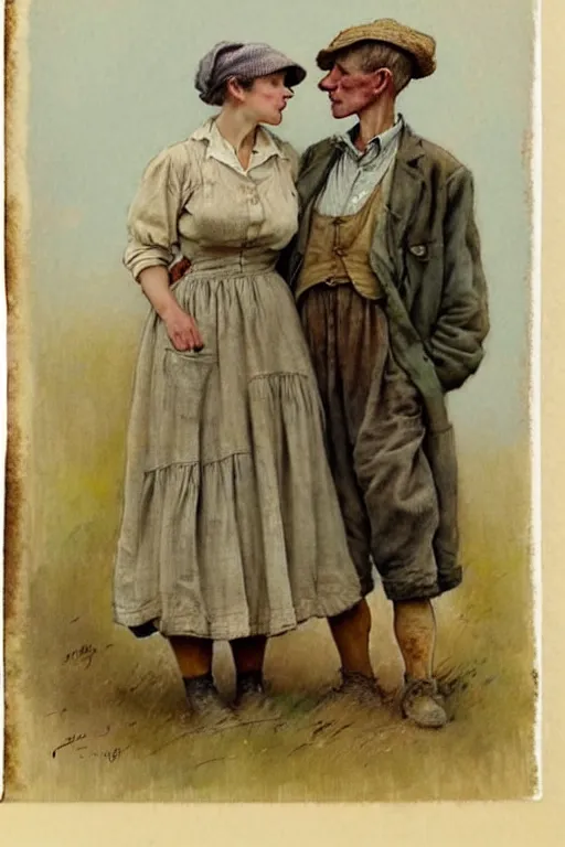 Prompt: (((((1950s farmer and his wife. muted colors.))))) by Jean-Baptiste Monge !!!!!!!!!!!!!!!!!!!!!!!!!!!