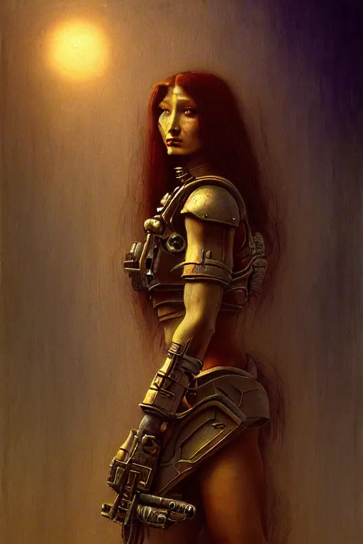 Prompt: character portrait cyberpunk starcraft terran warhammer 4 0 k space marine tech priest warrior princess ( ( ( ( ( ( ( ( totally definitely not negative no not mona lisa inspired ) ) ) ) ) ) ), beksinski character design, painting by gaston bussiere, katsuya terada, frank frazetta, tom of finland, trending on artstation