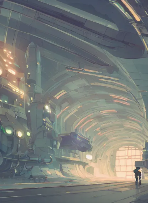 Image similar to underground futuristic tunnel, nuclear powered, detailed, futuristic, cory loftis, james gilleard, atey ghailan, makoto shinkai, goro fujita, studio ghibli, rim light, exquisite lighting, clear focus, very coherent, plain background