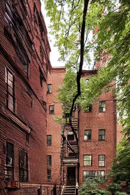 Image similar to (((((a ramshackle manhattan brick brownstone deep in the forest))))) by Andrei Riabovitchev!!!!!!!!!!!!!!!!!!!!!!!!!!!