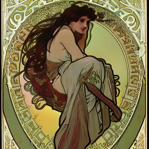 Prompt: fall, painted by alphonse mucha