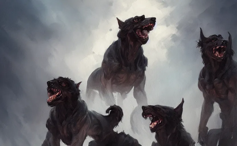 Image similar to A painting of Cerberus trending on artstation in the style of Greg Rutkowski