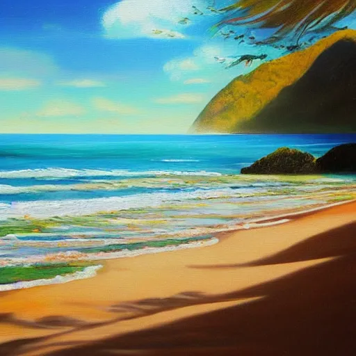 Image similar to golden bay new zealand, abel tasman, Lastreopsis hispida, colorful oil painting, trending on artstation