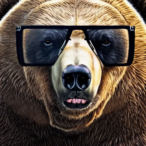 Prompt: a candid portrait of a grizzly bear with glasses, wearing a suit, highly detailed, portrait painting, fairytale, fantasy, illustration by scott gustafson and art station