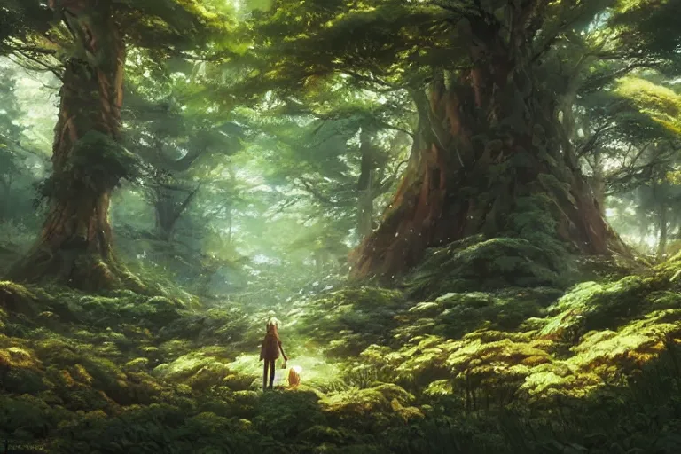 Image similar to painting of a forest by katsuhiro otomo, yoshitaka amano, nico tanigawa, artgerm, greg rutkowski makoto shinkai takashi takeuchi studio ghibli, akihiko yoshida rendered with intense 3 d effect