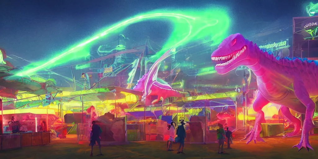 Image similar to neon laser dinosaur at the county fair by makoto shinkai