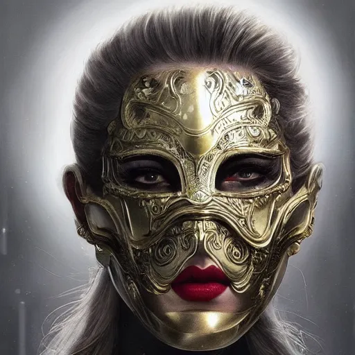 Prompt: Very very very very highly detailed epic photo of face with venetian mask, intricate, dystopian, sci-fi, extremely detailed, digital painting, artstation, concept art, smooth, sharp focus, illustration, intimidating lighting, incredible art by Artgerm and Vincent di Fate