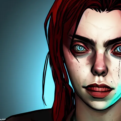 Image similar to billie eilish portrait, borderlands, tales from the borderlands, the wolf among us, comic, cinematic lighting, studio quality, 8 k