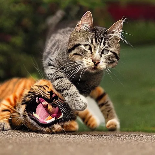 Image similar to happy cat getting surprise attacked by sneaky cat, photograph, imgur