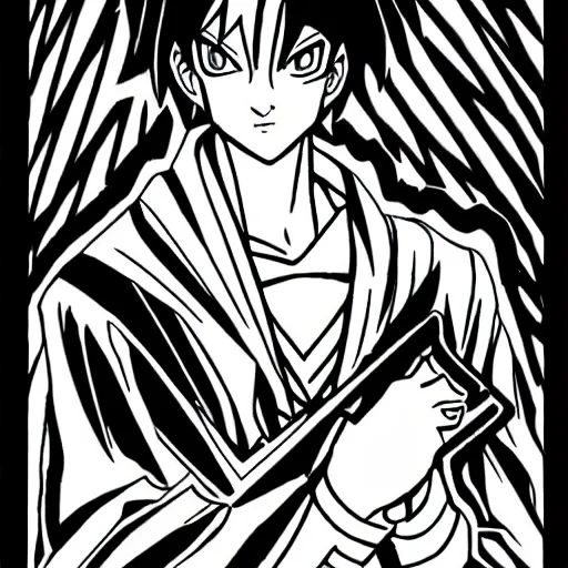 Image similar to Seto Kaiba coloring book page, black and white