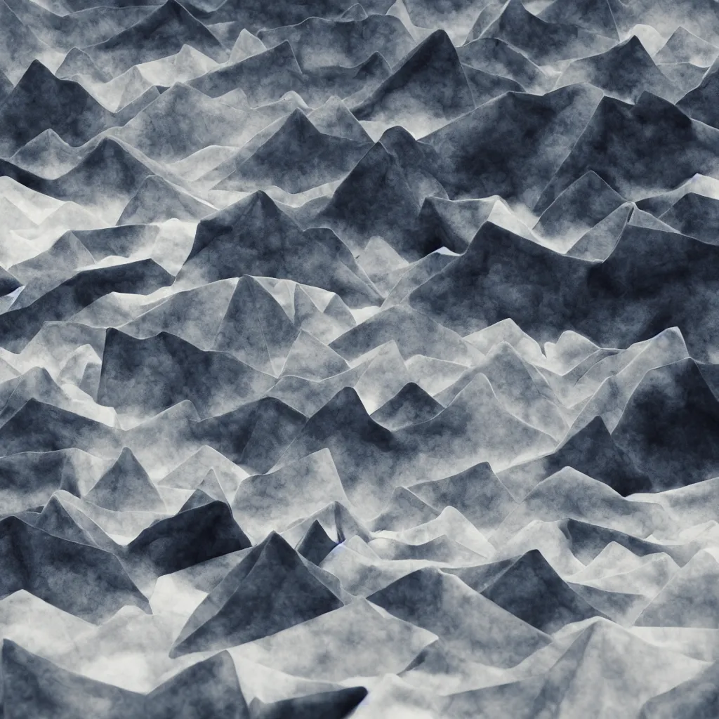 Image similar to photo of a origami rocky hill, in the middle of a origami storm. realistic origami clouds. impressive, majestic, very atmospheric, cinematic, stunning, masterpiece, romantic, trending in artstation, very detailed. 4 k