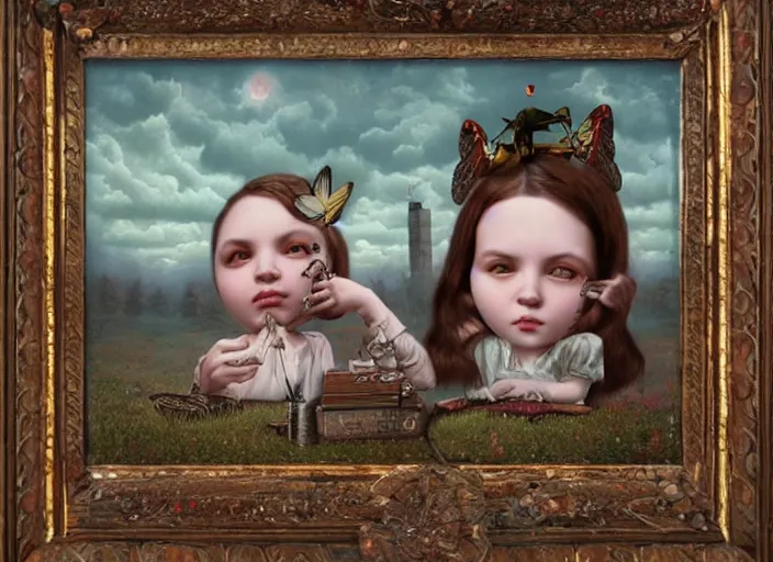 Prompt: simple folk art, lowbrow, matte painting, 3 - d highly detailed, in the style of mark ryden,