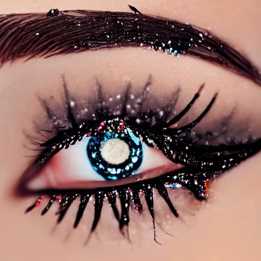 Prompt: close up of eyes with sprinkles mascara