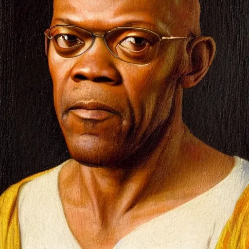 Image similar to a renaissance style portrait painting of Samuel L. Jackson